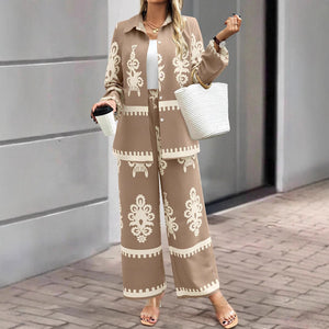 Casual Style Printed Loose Top Pants Two-piece Set