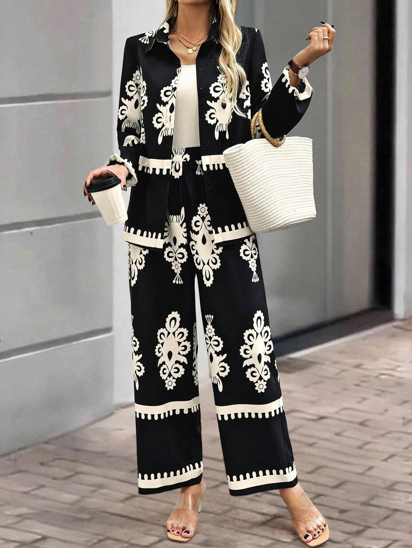 Casual Style Printed Loose Top Pants Two-piece Set