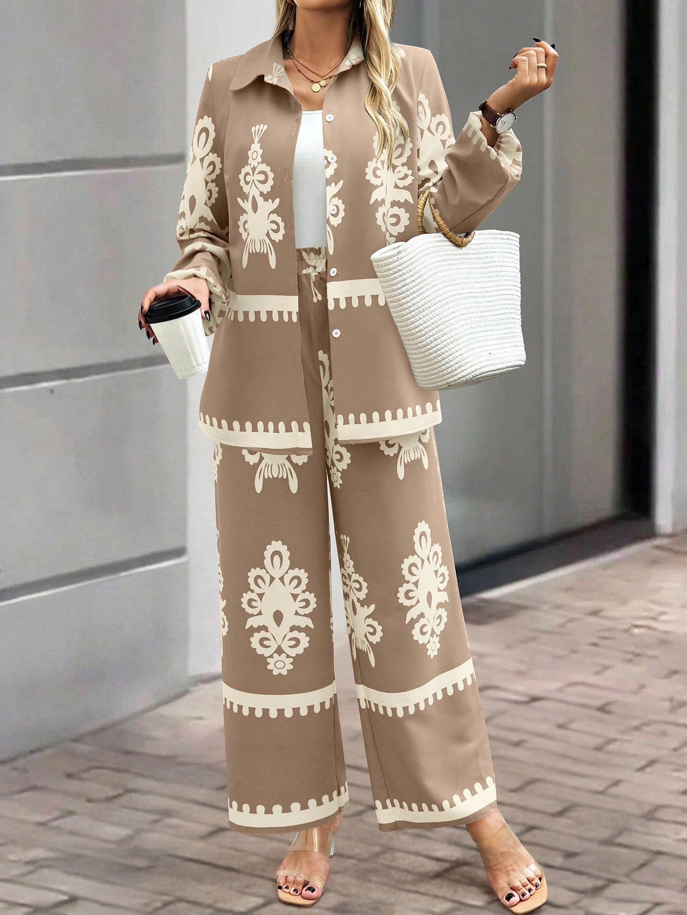 Casual Style Printed Loose Top Pants Two-piece Set