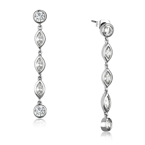 3W1049 - Rhodium Brass Earrings with AAA Grade CZ  in Clear