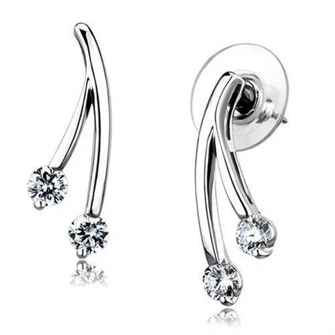 3W1356 - Rhodium Brass Earrings with AAA Grade CZ  in Clear