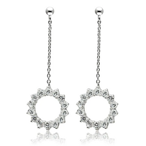 3W081 - Rhodium Brass Earrings with AAA Grade CZ  in Clear