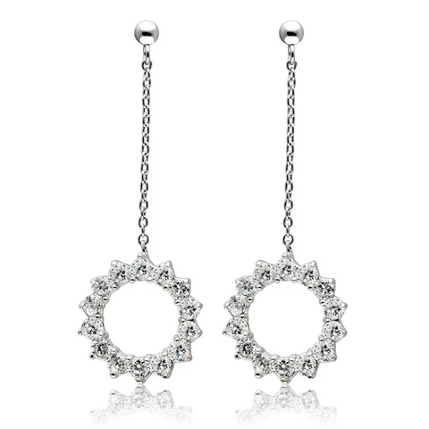 3W081 - Rhodium Brass Earrings with AAA Grade CZ  in Clear