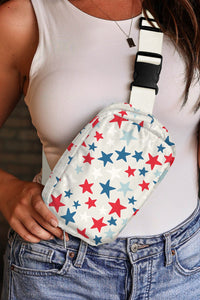 White Star Printed Buckle Strap Flag Day Crossbody Bag