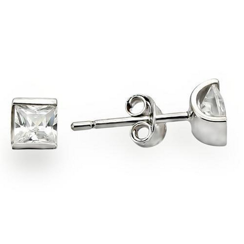 0W388 - Rhodium 925 Sterling Silver Earrings with AAA Grade CZ  in Clear