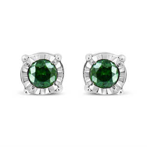 Sterling Silver Rose Cut Treated Green Diamond Solitaire Stud Earrings (0.25 cttw, Green Color, I2-I3 Clarity)