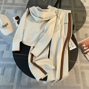 Women's Casual Sports Hooded Zipper Jacket Wide Leg Pants Suit