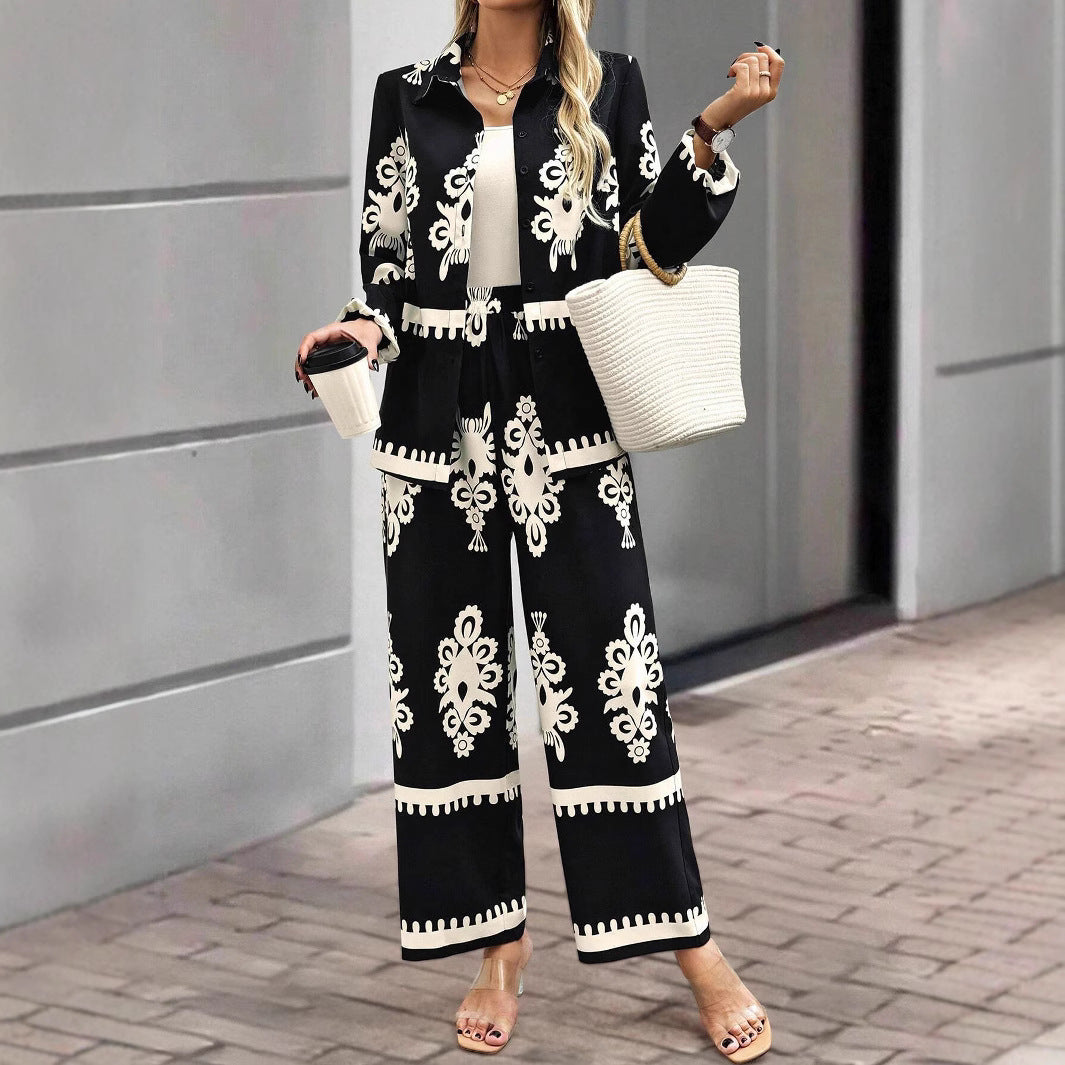Casual Style Printed Loose Top Pants Two-piece Set