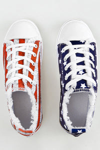 Blue American Flag Lace-up Canvas Flat Shoes