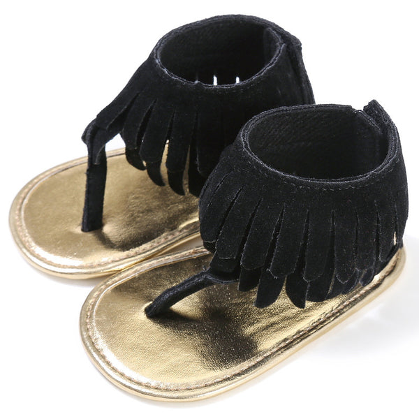 Children's sandals summer new girls sandals wholesale retro tassel flannel baby sandals