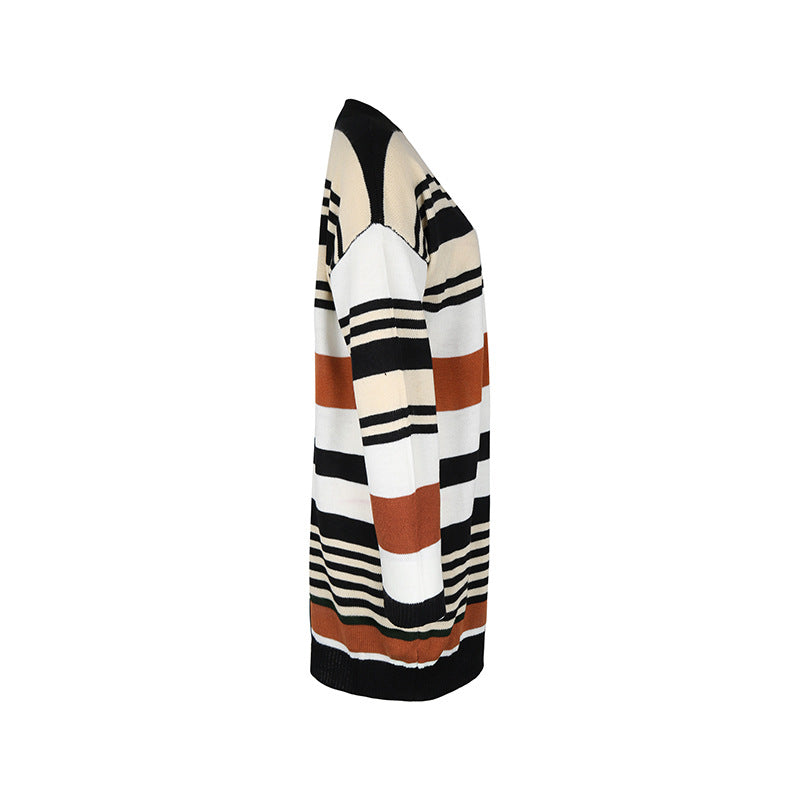 Autumn Winter Women Color Matching Long Sweater Cardigan