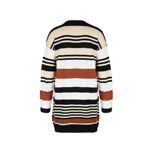 Autumn Winter Women Color Matching Long Sweater Cardigan