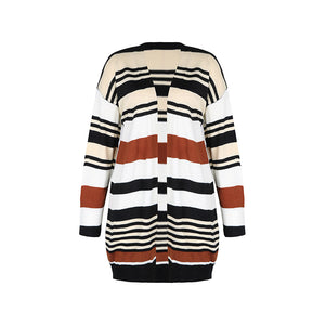 Autumn Winter Women Color Matching Long Sweater Cardigan