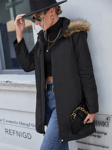 Casual Hooded Mid Length Trench Coat Overcoat Zipper Cotton Padded Coat Women