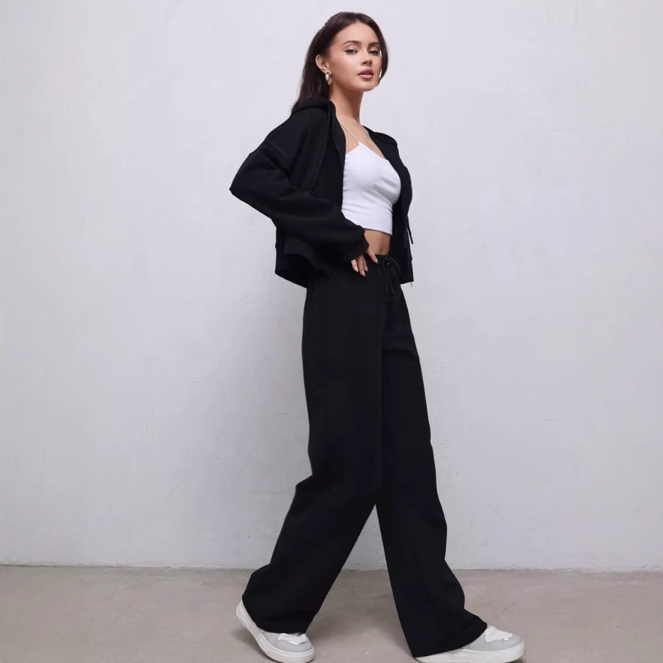 Zipper Sweater Wide-leg Pants Sports Suit