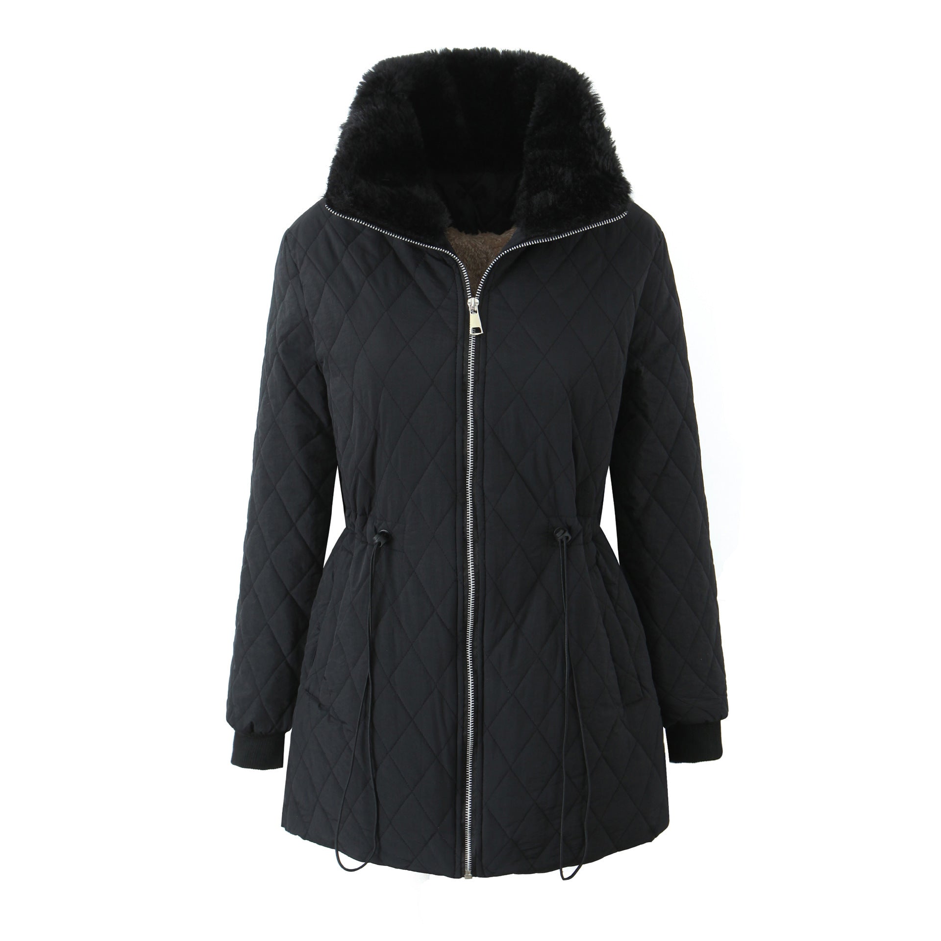 Mid-length Slim-fit Women's Fleece-lined Cotton-padded Cotton-padded