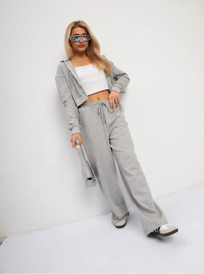 Zipper Sweater Wide-leg Pants Sports Suit