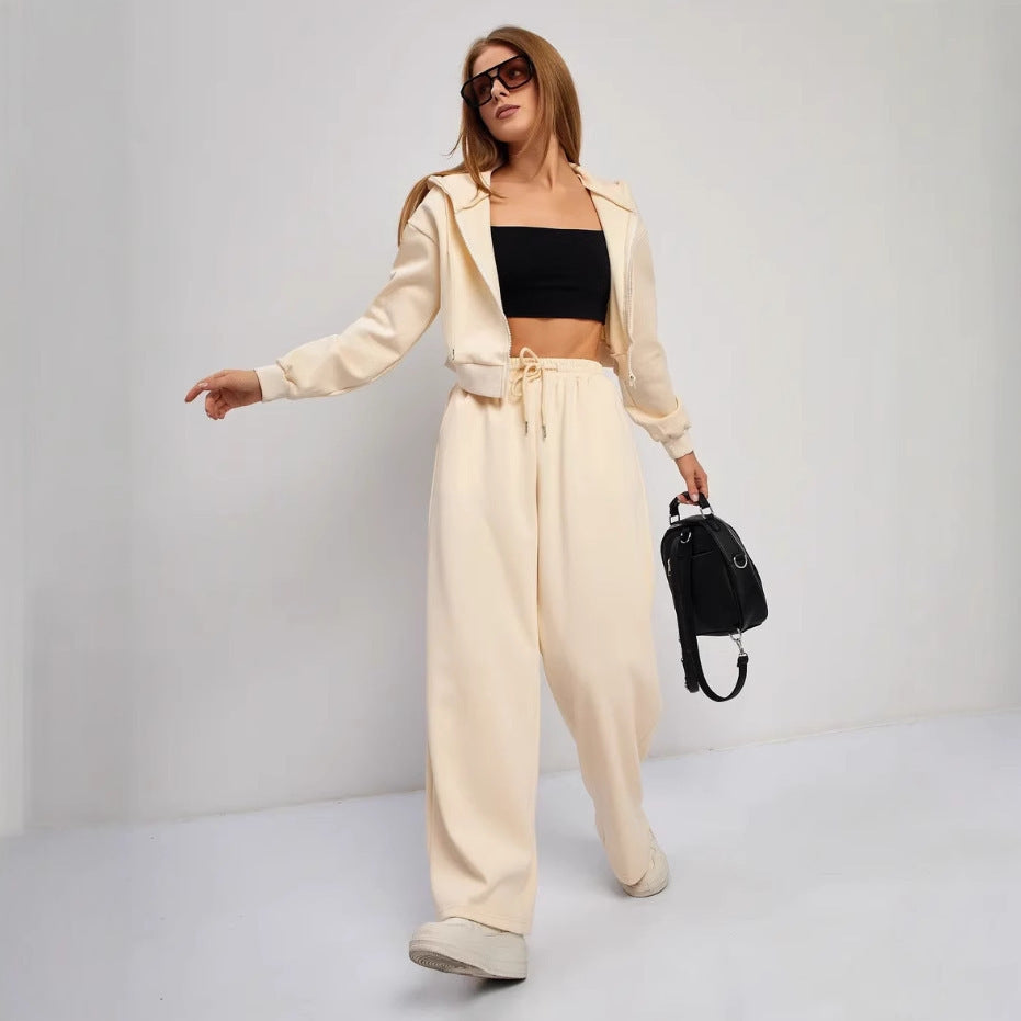 Zipper Sweater Wide-leg Pants Sports Suit