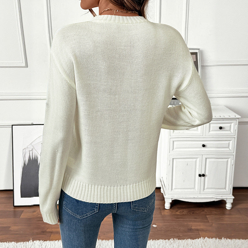 Sweet Crew Neck Pullover Sweater Women