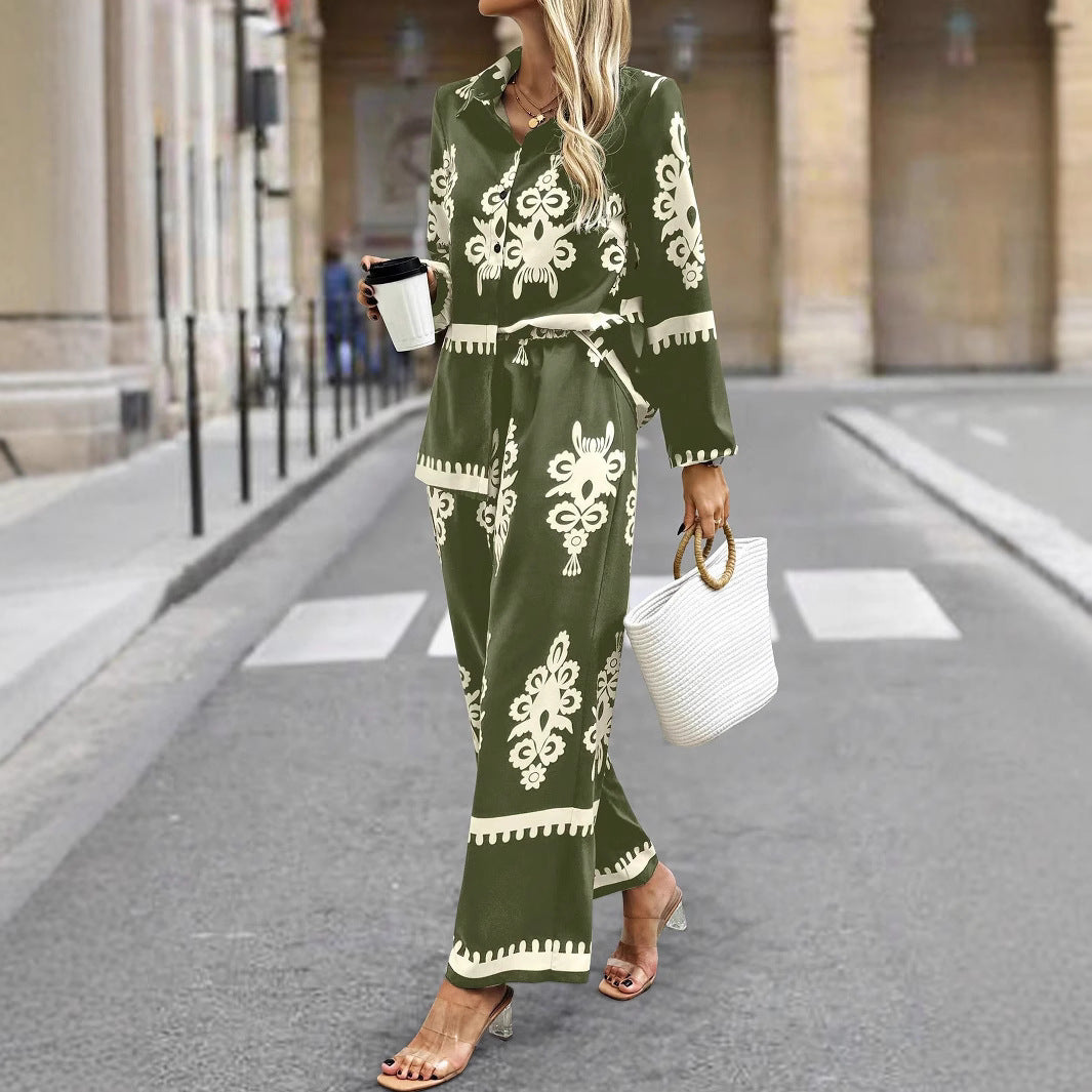 Casual Style Printed Loose Top Pants Two-piece Set