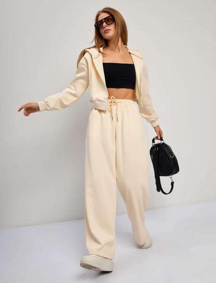 Zipper Sweater Wide-leg Pants Sports Suit