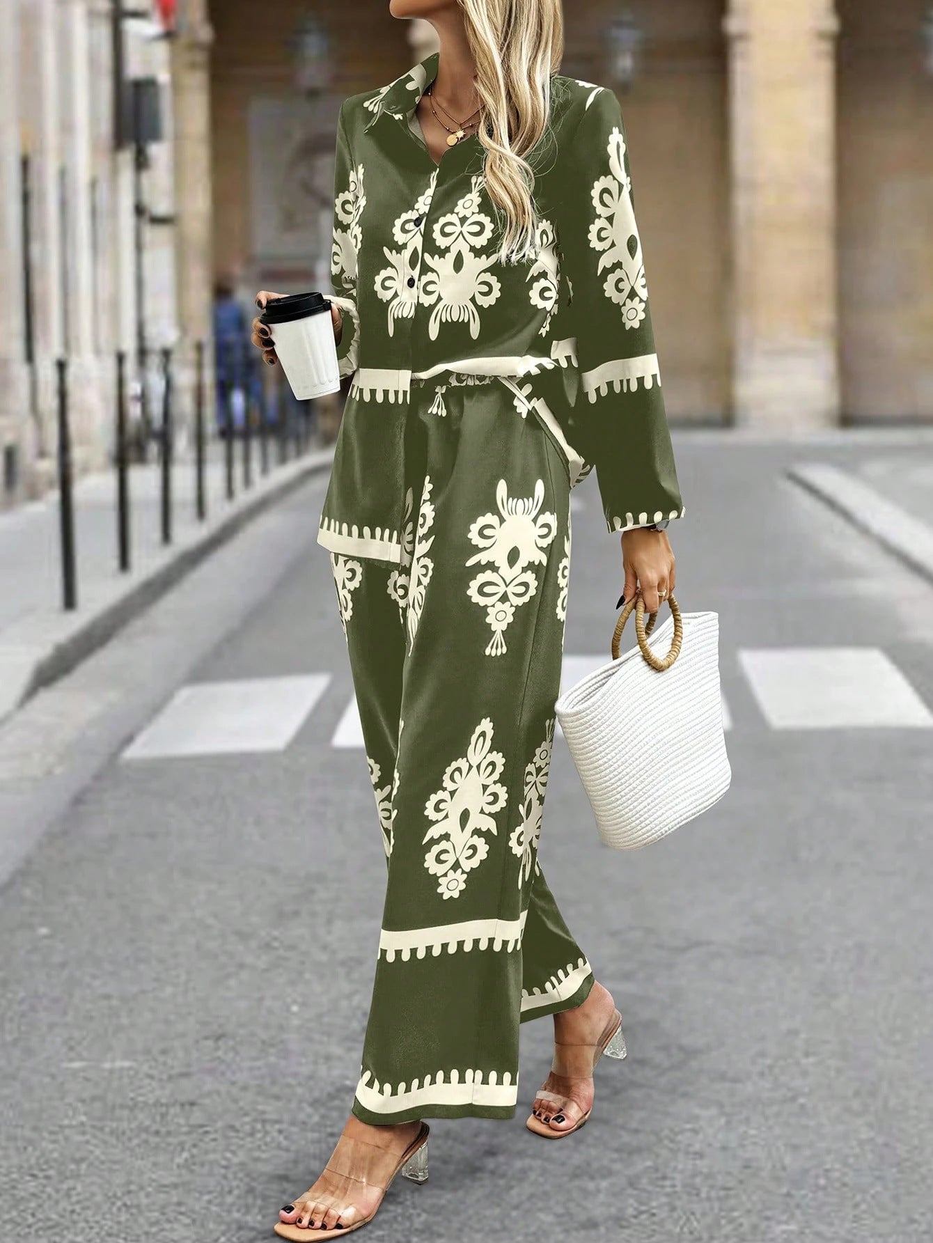 Casual Style Printed Loose Top Pants Two-piece Set